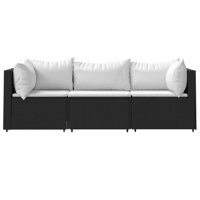 3-delige Loungeset met kussens poly rattan zwart MeubelReus
