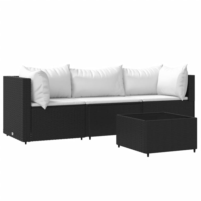 4-delige Loungeset met kussens poly rattan zwart MeubelReus