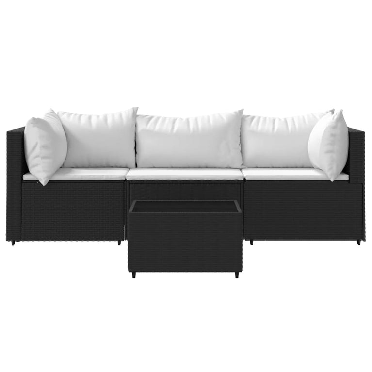 4-delige Loungeset met kussens poly rattan zwart MeubelReus