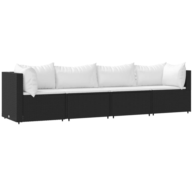 4-delige Loungeset met kussens poly rattan zwart MeubelReus