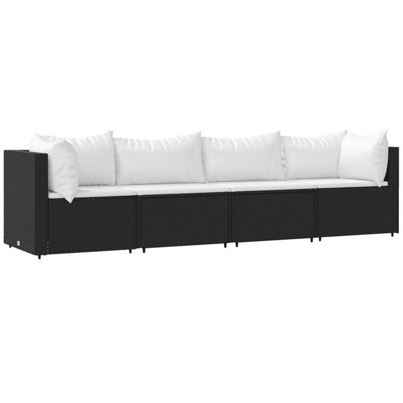 4-delige Loungeset met kussens poly rattan zwart MeubelReus