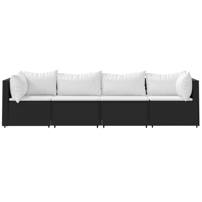 4-delige Loungeset met kussens poly rattan zwart MeubelReus