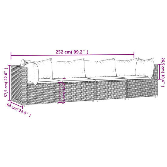 4-delige Loungeset met kussens poly rattan zwart MeubelReus