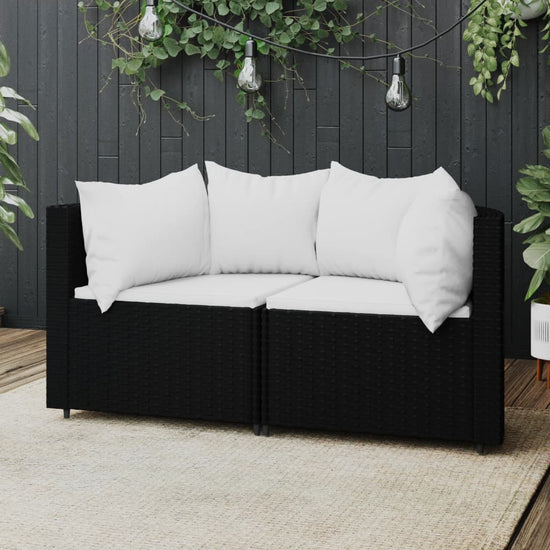 Tuinhoekbanken met kussens 2 st poly rattan zwart MeubelReus