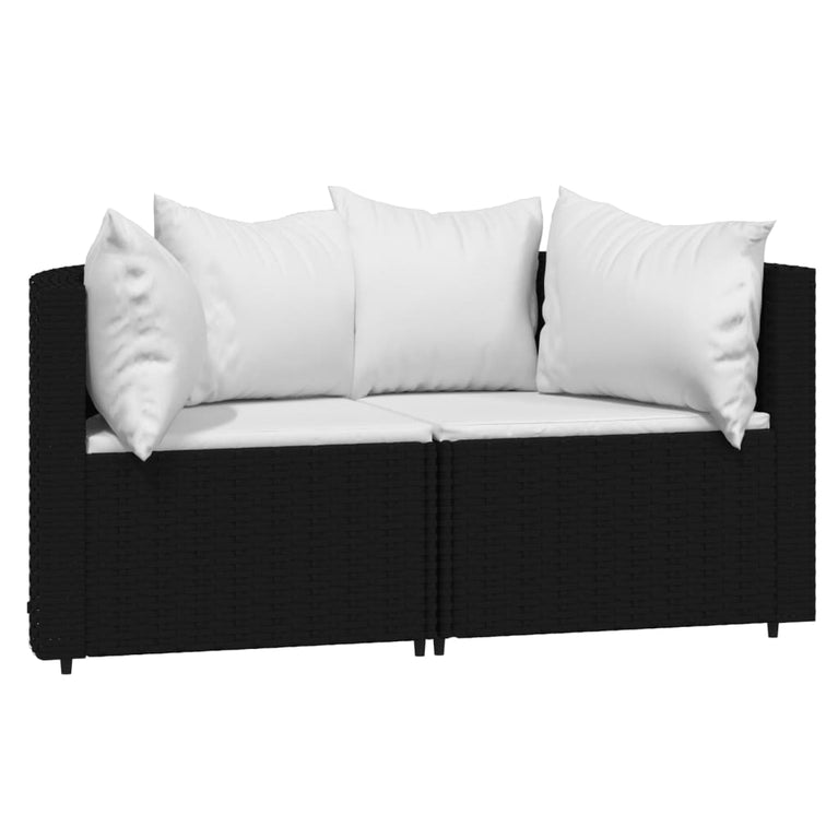 3-delige Loungeset met kussens poly rattan zwart MeubelReus