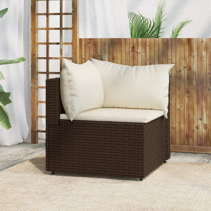 Tuinhoekbank met kussens poly rattan bruin MeubelReus