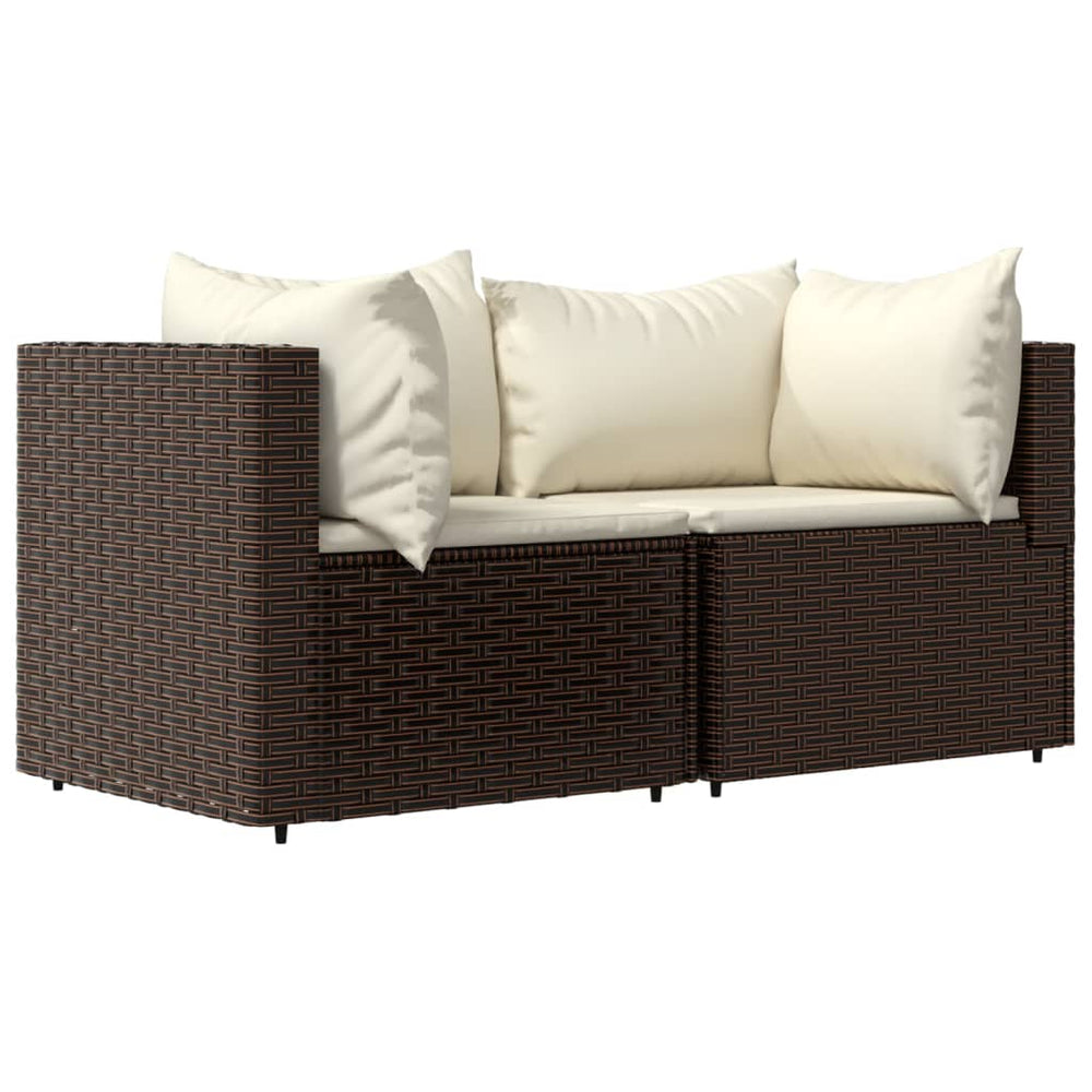 Tuinhoekbanken met kussens 2 st poly rattan bruin MeubelReus