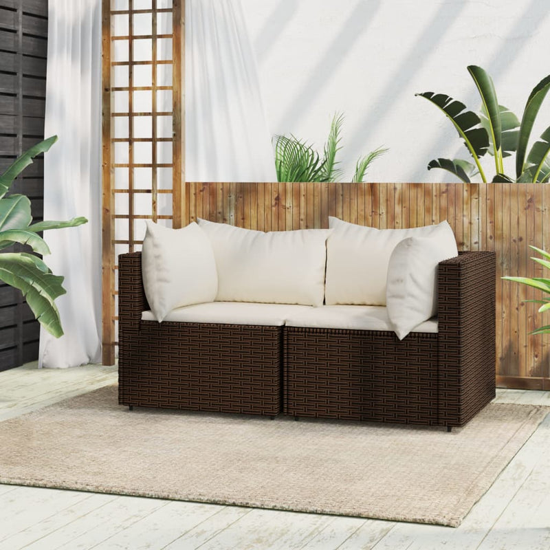 Tuinhoekbanken met kussens 2 st poly rattan bruin MeubelReus