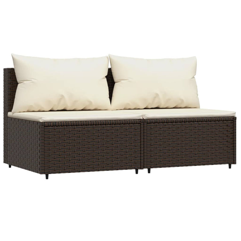 Tuinmiddenbanken met kussens 2 st poly rattan bruin MeubelReus