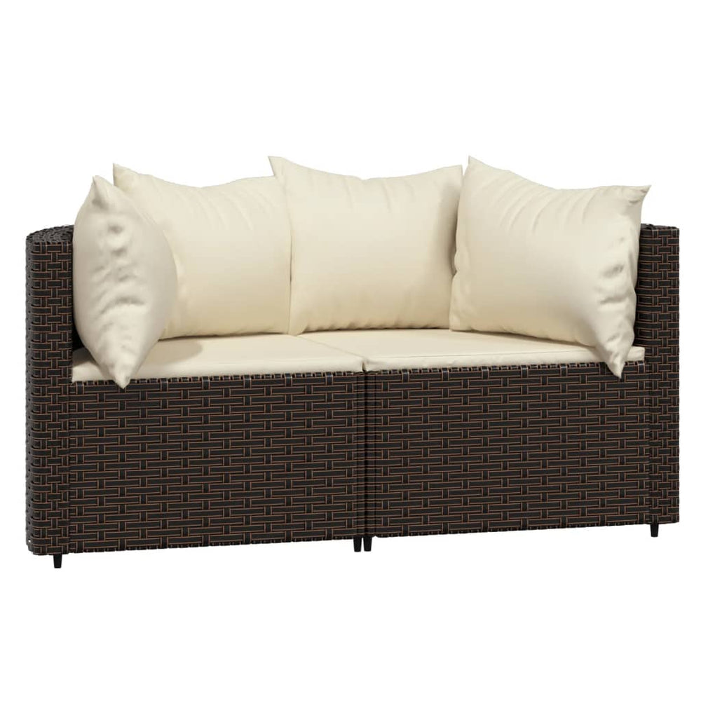 Tuinhoekbanken met kussens 2 st poly rattan bruin MeubelReus