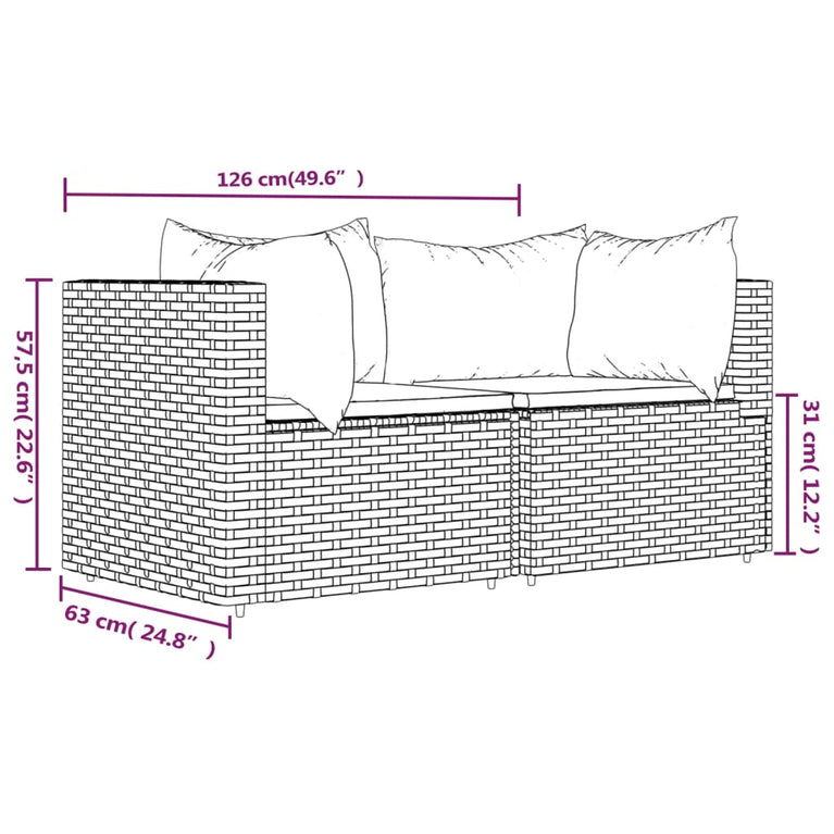 Tuinhoekbanken met kussens 2 st poly rattan grijs MeubelReus