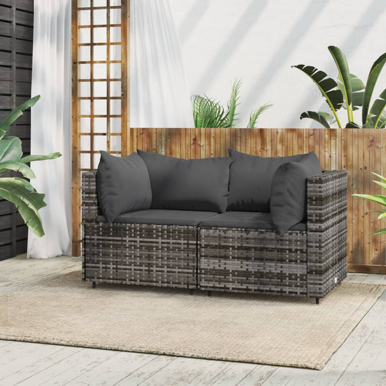 Tuinhoekbanken met kussens 2 st poly rattan grijs MeubelReus