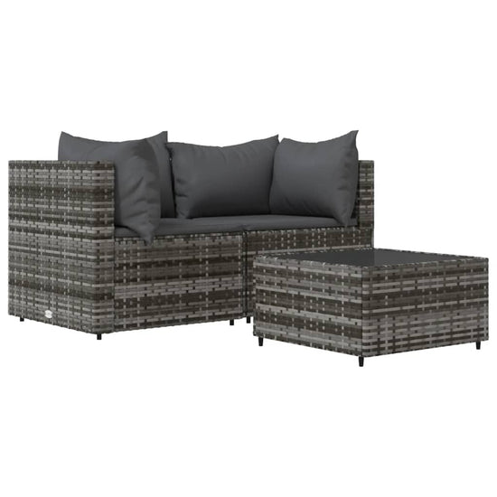 3-delige Loungeset met kussens poly rattan grijs MeubelReus