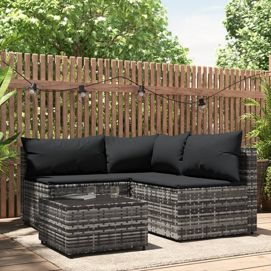 4-delige Loungeset met kussens poly rattan grijs MeubelReus