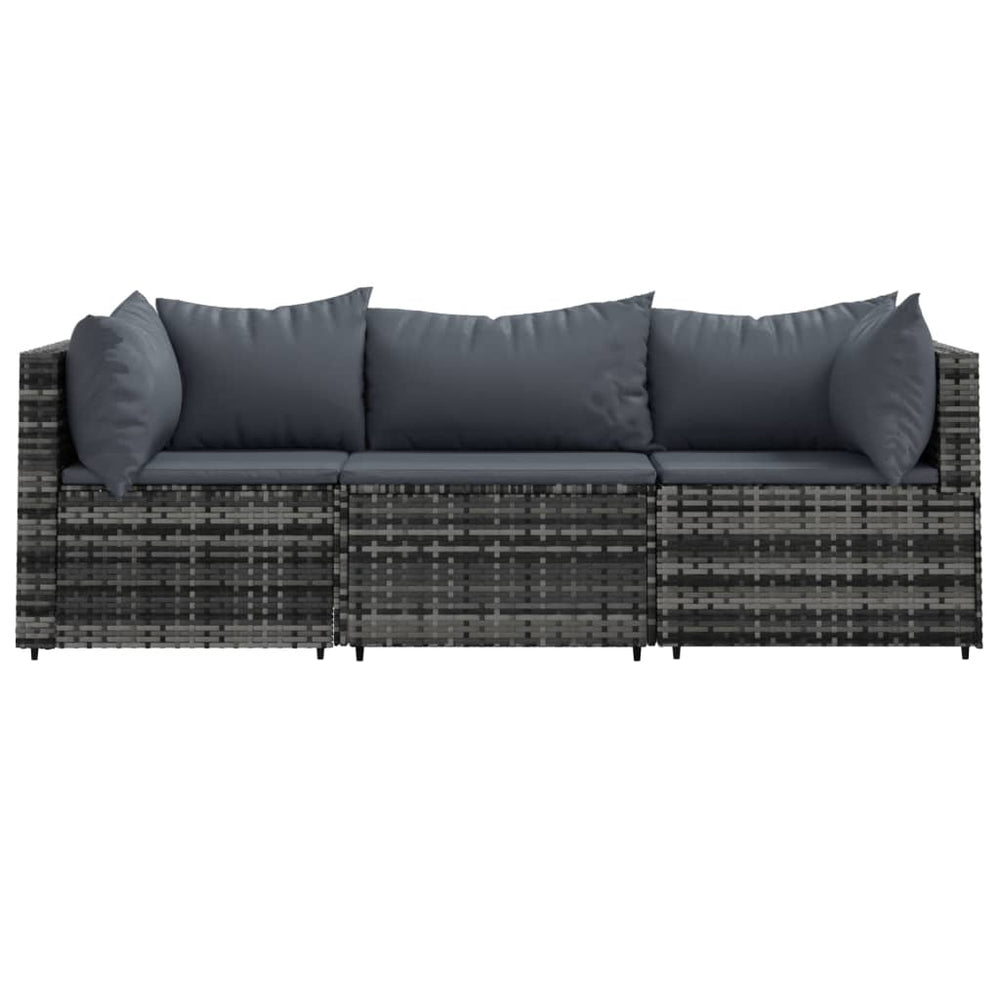 3-delige Loungeset met kussens poly rattan grijs MeubelReus