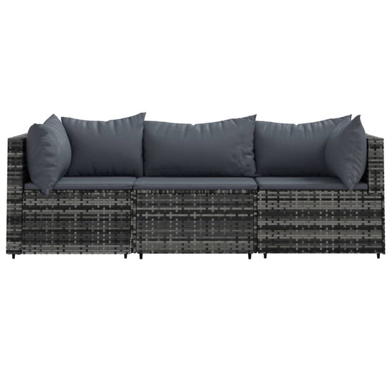 3-delige Loungeset met kussens poly rattan grijs MeubelReus