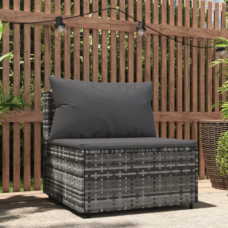 Tuinmiddenbank met kussens poly rattan grijs MeubelReus
