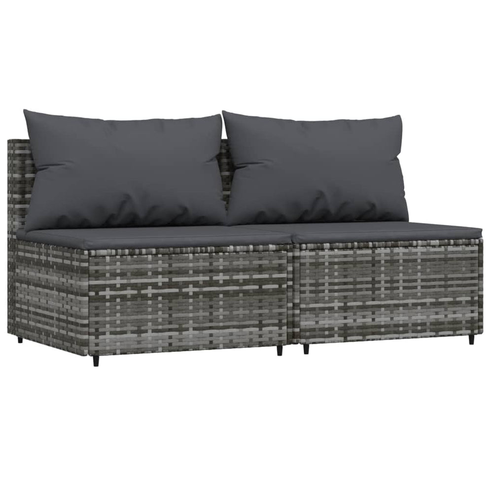 Tuinmiddenbank met kussens 2 st poly rattan grijs MeubelReus