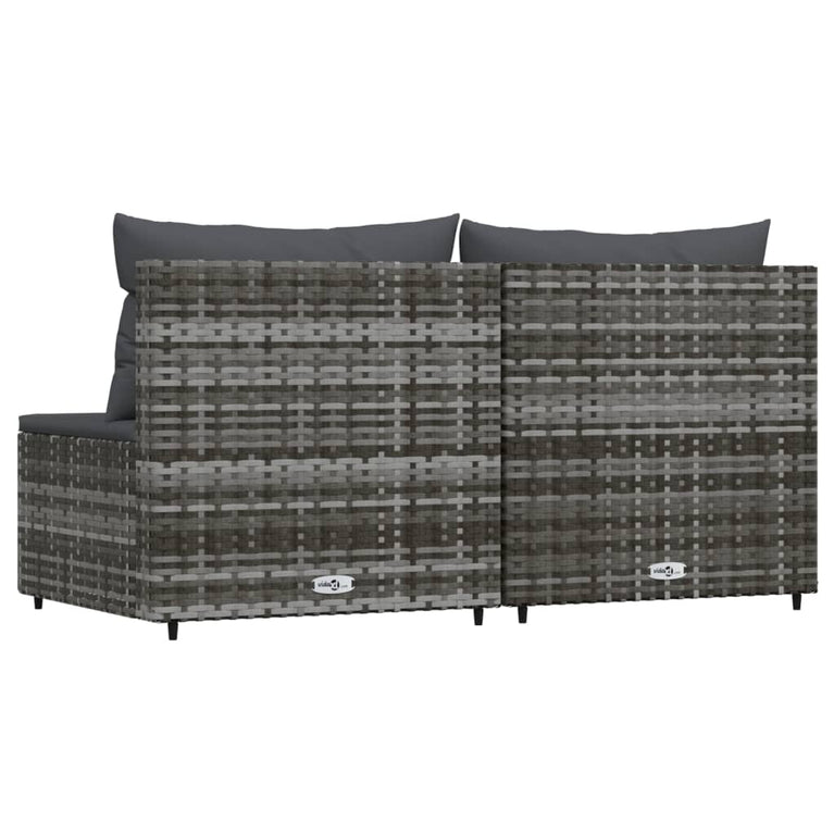 Tuinmiddenbank met kussens 2 st poly rattan grijs MeubelReus