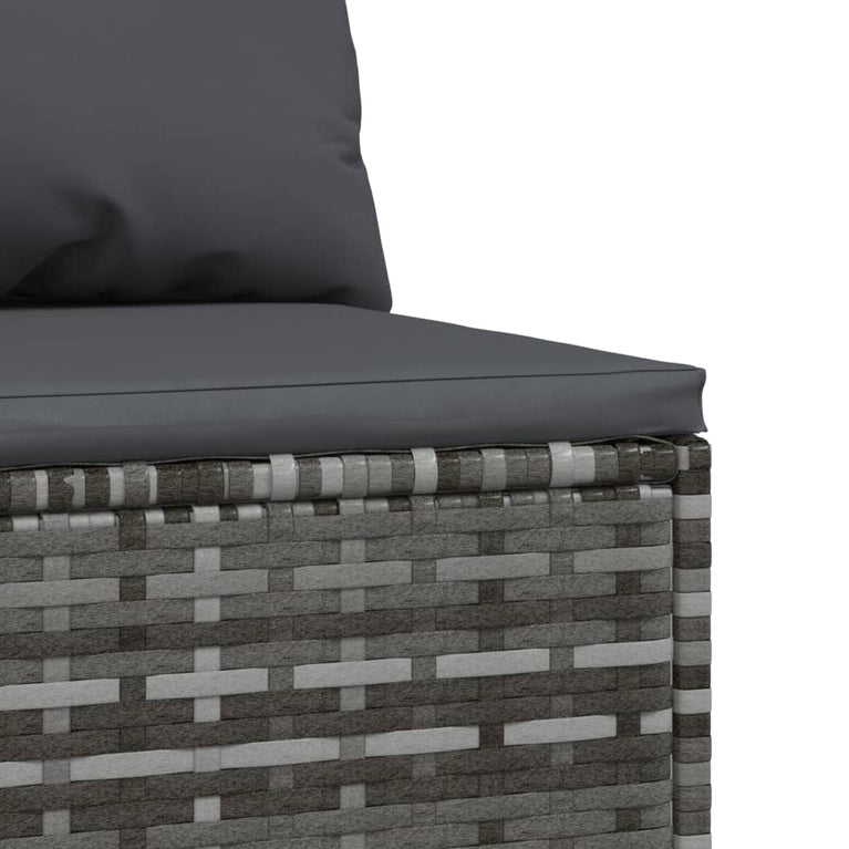 Tuinmiddenbank met kussens 2 st poly rattan grijs MeubelReus
