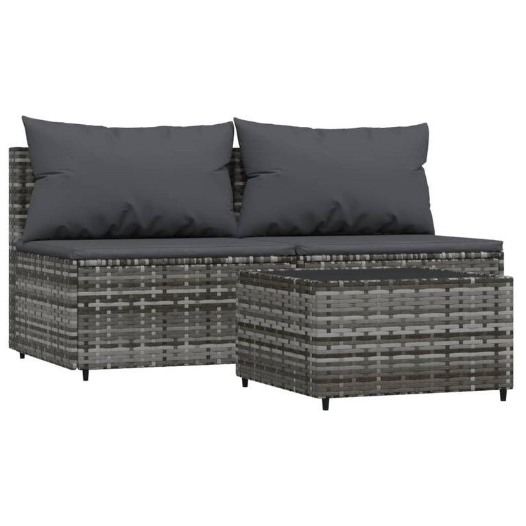 3-delige Loungeset met kussens poly rattan grijs MeubelReus