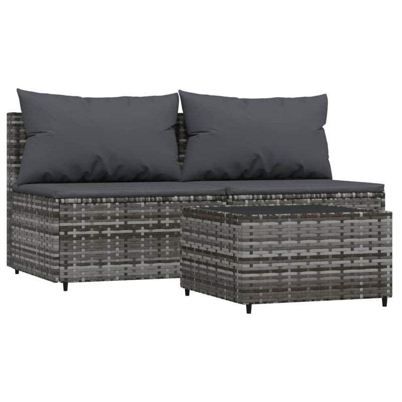 3-delige Loungeset met kussens poly rattan grijs MeubelReus