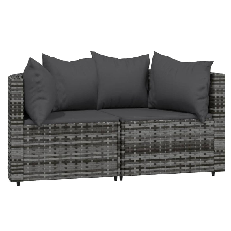 Tuinhoekbanken met kussens 2 st poly rattan grijs MeubelReus
