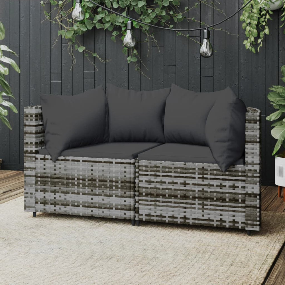 Tuinhoekbanken met kussens 2 st poly rattan grijs MeubelReus