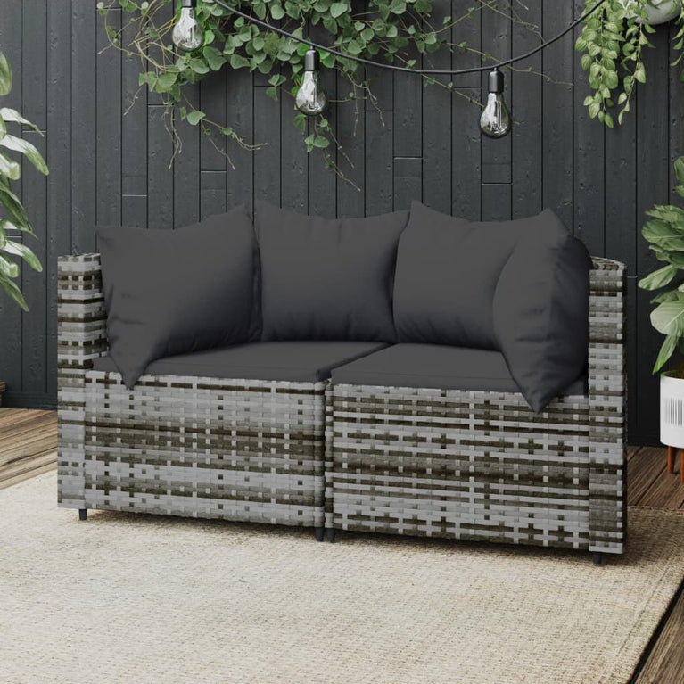 Tuinhoekbanken met kussens 2 st poly rattan grijs MeubelReus
