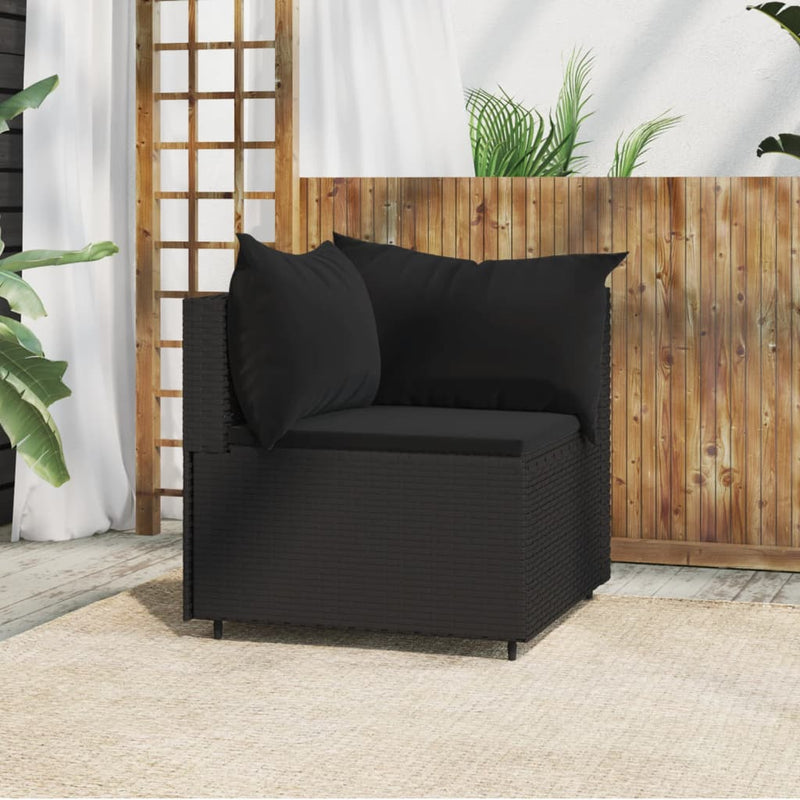 Tuinhoekbank met kussens poly rattan zwart MeubelReus