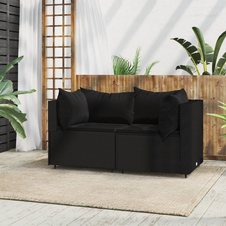 Tuinhoekbanken met kussens 2 st poly rattan zwart MeubelReus