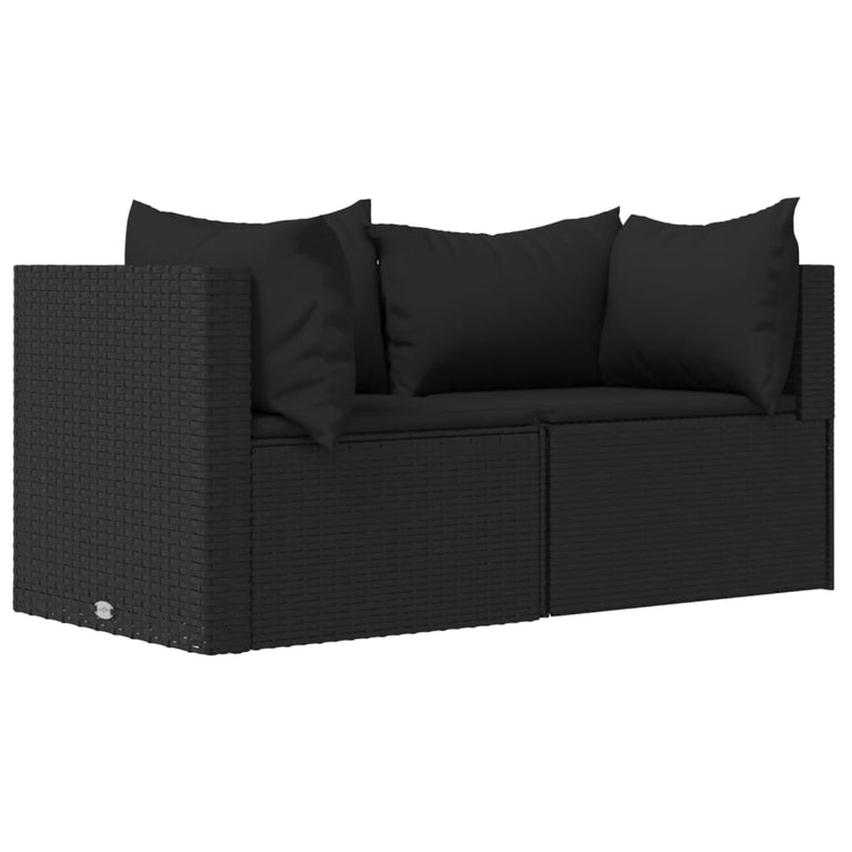 3-delige Loungeset met kussens poly rattan zwart MeubelReus