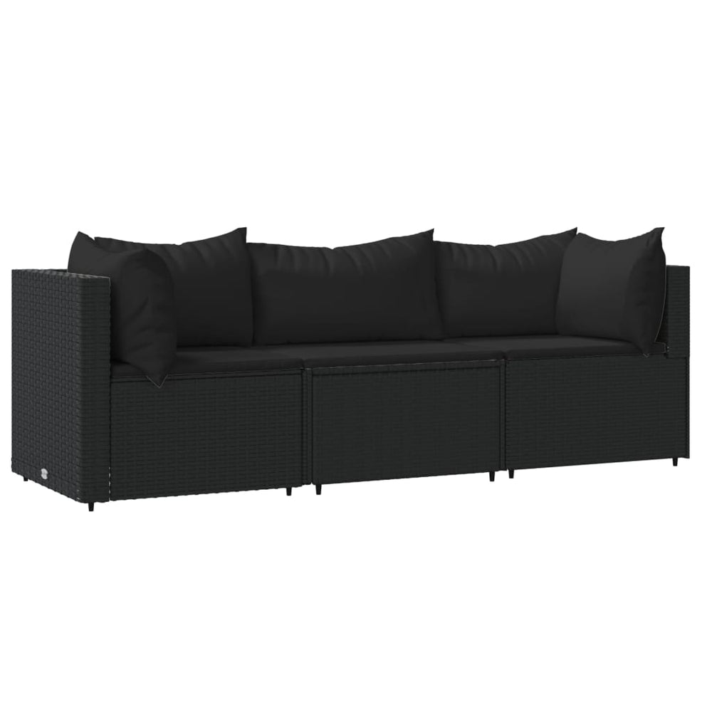 3-delige Loungeset met kussens poly rattan zwart MeubelReus
