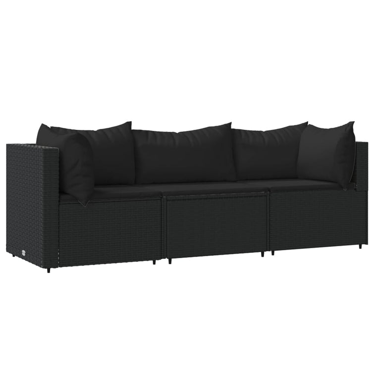 3-delige Loungeset met kussens poly rattan zwart MeubelReus