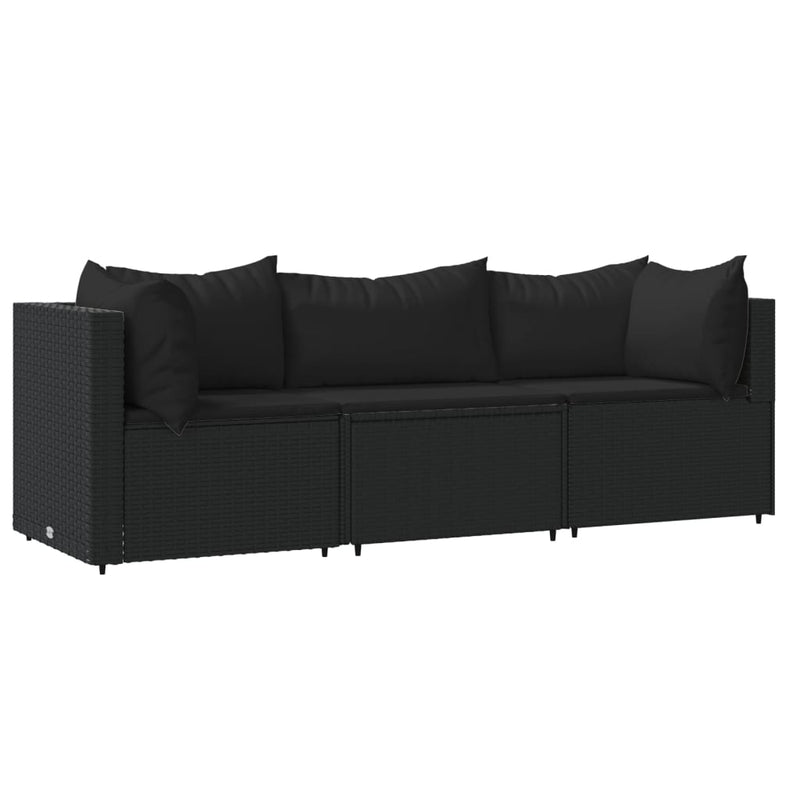3-delige Loungeset met kussens poly rattan zwart MeubelReus
