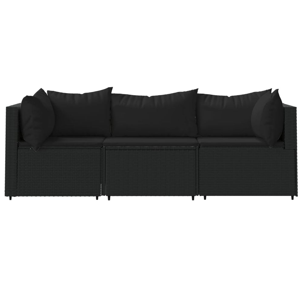3-delige Loungeset met kussens poly rattan zwart MeubelReus