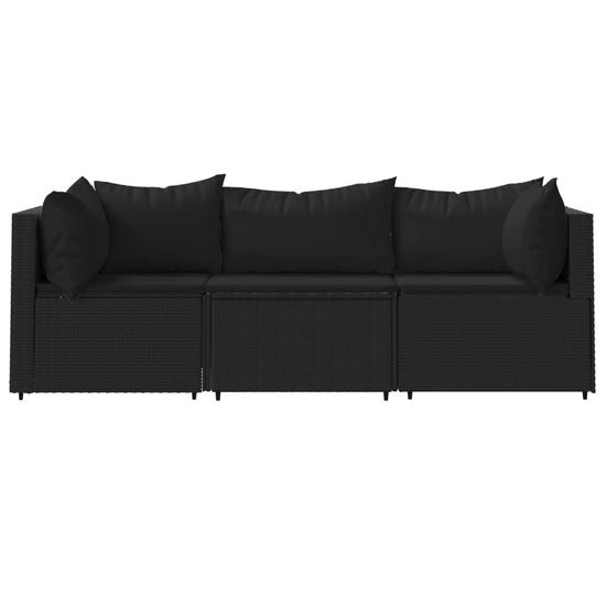 3-delige Loungeset met kussens poly rattan zwart MeubelReus
