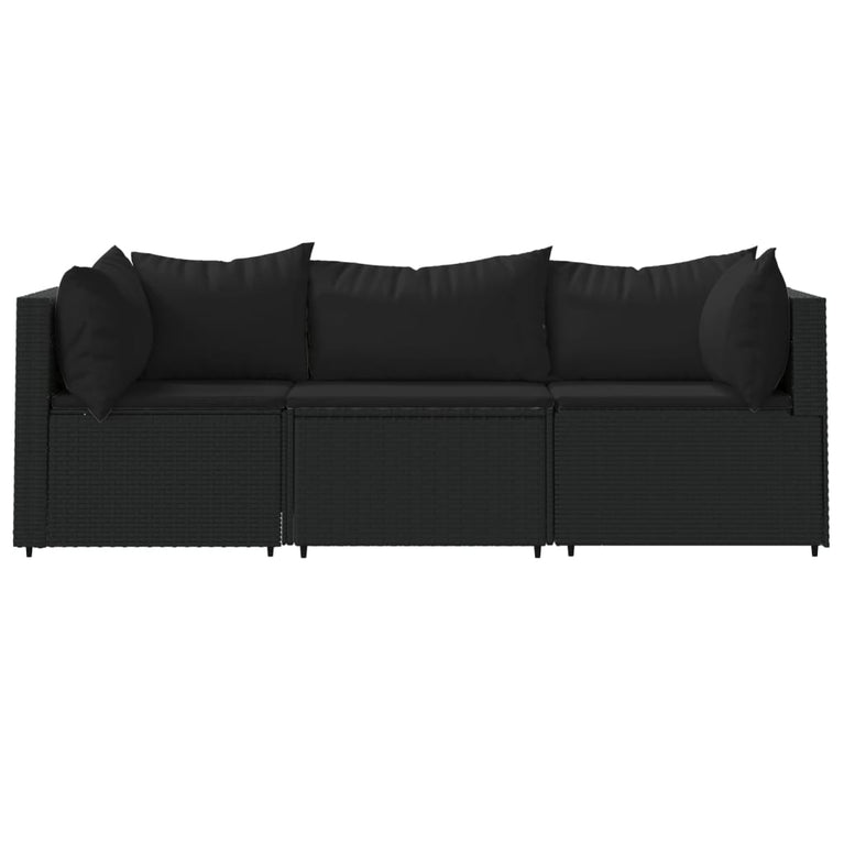 3-delige Loungeset met kussens poly rattan zwart MeubelReus