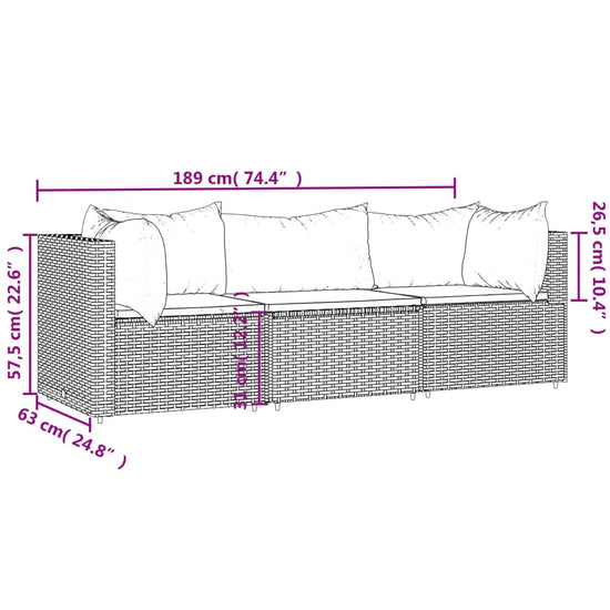 3-delige Loungeset met kussens poly rattan zwart MeubelReus