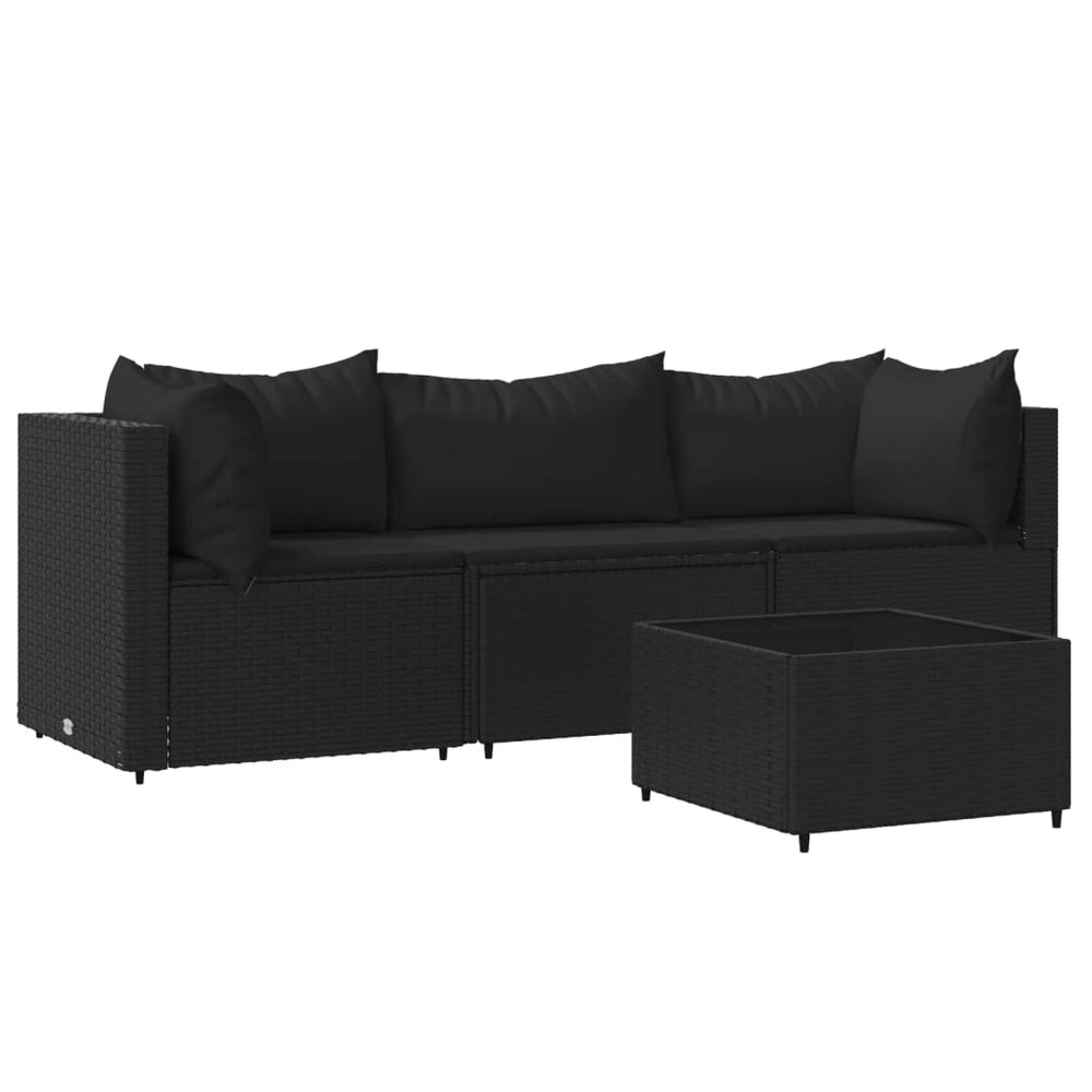 4-delige Loungeset met kussens poly rattan zwart MeubelReus