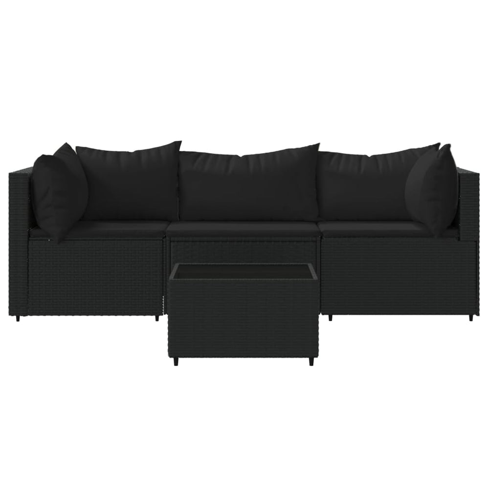 4-delige Loungeset met kussens poly rattan zwart MeubelReus