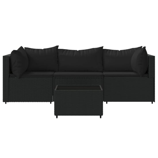 4-delige Loungeset met kussens poly rattan zwart MeubelReus
