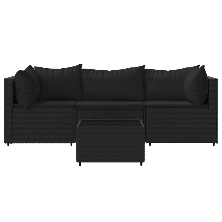 4-delige Loungeset met kussens poly rattan zwart MeubelReus