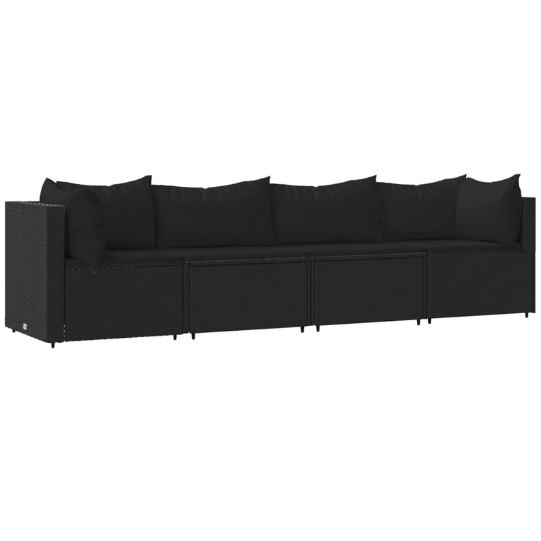4-delige Loungeset met kussens poly rattan zwart MeubelReus