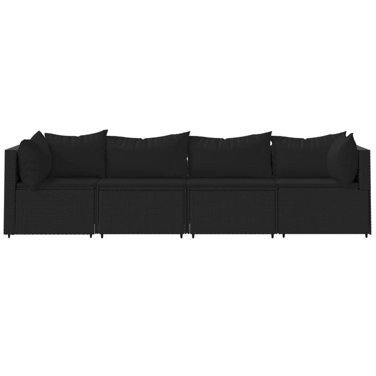 4-delige Loungeset met kussens poly rattan zwart MeubelReus