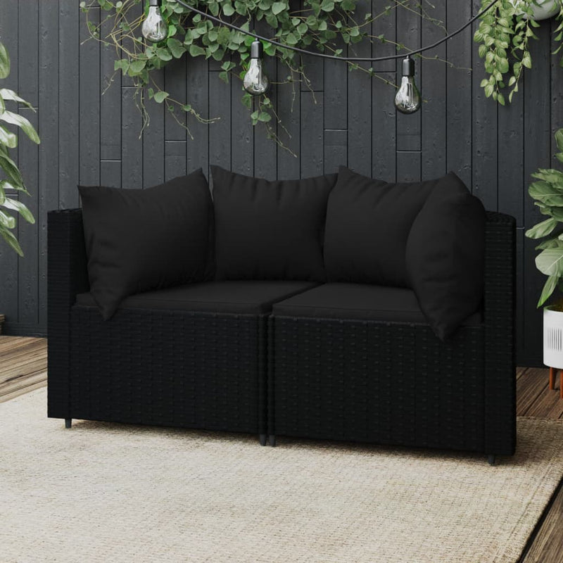 Tuinhoekbanken met kussens 2 st poly rattan zwart MeubelReus