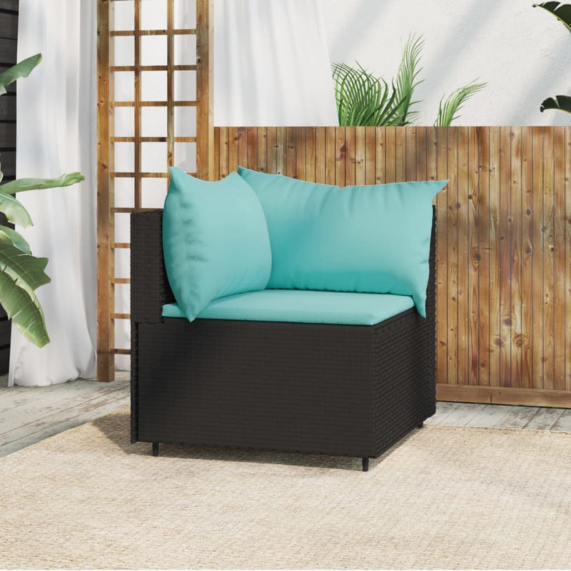 Tuinhoekbank met kussens poly rattan zwart MeubelReus