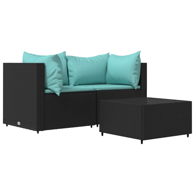 3-delige Loungeset met kussens poly rattan zwart MeubelReus