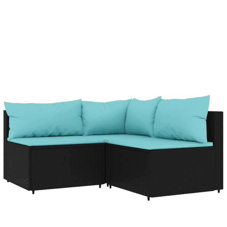 3-delige Loungeset met kussens poly rattan zwart MeubelReus