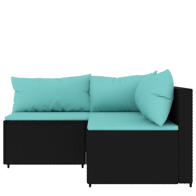 3-delige Loungeset met kussens poly rattan zwart MeubelReus